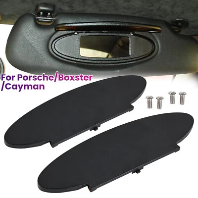 2PC Black Sunvisor Vanity Mirror Cover Trim Set For Porsche 911 996/997  Cayman Foto 1 de 4