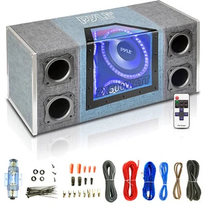 Caja de subwoofer para automóvil con ventilación LED para automóvil Pyle PLBNPS21 10" doble 2x500W, kit de cableado - Imagen 1 de 3