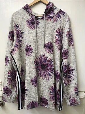 CJ Banks Knit Pullover Hoodie Floral Gray Purple Womens Size 1X - Image 1 of 3
