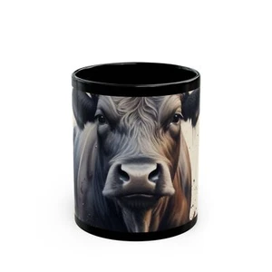 Rustic Watercolor Bull Head Farmhouse Mug – Steer Art Black Mug - Picture 1 of 5