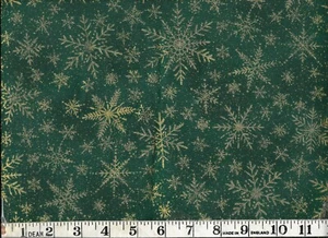 FIRST FROST, GOLD SNOWFLAKES ON GREEN 100% Cotton Fabric, 1/2 yard, MAYWOOD - Picture 1 of 1