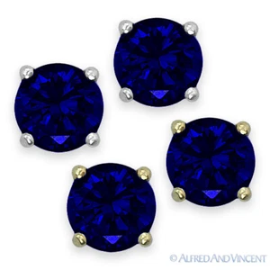 Blue Cubic Zirconia CZ Womens September Birthstone Sterling Silver Stud Earrings - Picture 1 of 11