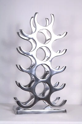 Vino Cremagliera 15 Bottiglia Autonomo Artigianato IN Robusto Alluminio Lucidato - Immagine 1 di 4