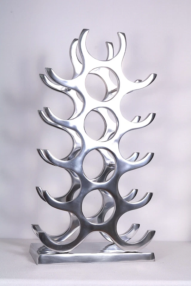 Vino Cremagliera 15 Bottiglia Autonomo Artigianato IN Robusto Alluminio Lucidato - Immagine 1 di 4