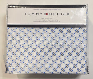 New Tommy Hilfiger 3 Piece Sheet Set Twin XL Blue/White Pattern Dorm Length
