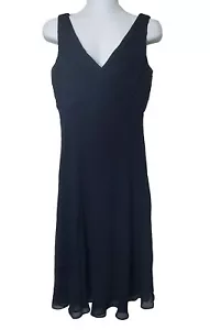 Anne Klein Dress Womens 10 Black 100% Silk Midi Empire Waist Flowy Cocktail LBD - Picture 1 of 10
