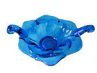 VINTAGE BLUE GLASS COMPOTE  ART GLASS  BOWL CANDY DISH MID CENTURY FLOWER