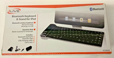  iLIVE ICD281B Travel Bluetooth Keyboard for iPad Tablet Android Devices w/Stand - Image 1 of 3