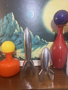 Vintage Russian Space Age Chrome Sputnik Rocket Pair 1970s Mid Century Habitat - Bild 1 von 5