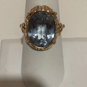VINTAGE SOVIET RUSSIAN ROSE GOLD 583 14k RING W/GENUINE AQUAMARINE SZ. 8/6.5 GR - Picture 1 of 21