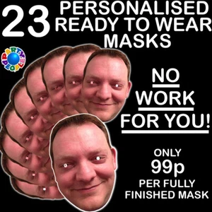 23 x PERSONALISED PHOTO FACE MASKS KITS FOR STAG & HEN NIGHT AND BIRTHDAY PARTYS - Picture 1 of 1
