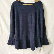 Style Co Blue Black Heather Long Ruffle Sleeve Hem Pullover Sweater Size XL