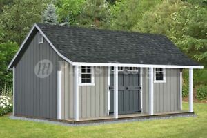 14' x 20' Cape Code Storage Shed with Porch Plans #P81420, Free Material List 