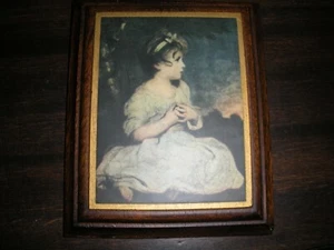 Vintage Reproduktion Kunst viktorianisches Mädchen barfuß in Holz auf Holz 6" x 5"  - Bild 1 von 12