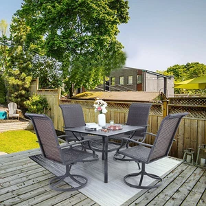 5 Piece Patio Dining Sets Outdoor Swivel Chairs Square Table with Umbrella Hole - Picture 1 of 12