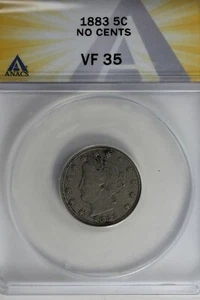 1883   .05   ANACS  VF 35 NO CENTS Liberty Nickel, V Nickel, 5 Cent Piece - Picture 1 of 2