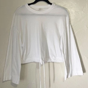 ARITZIA WILFRED Axel Cropped Cinch Waist Wide Sleeve Top in White Size XS - Picture 1 of 9