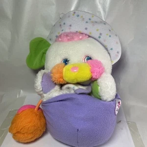 Vintage Popples Plüsch Baby Lätzchen weiß lila Rasselschwanz Mattel 1986 Popple - Bild 1 von 8