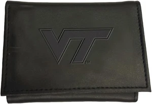 Virginia Tech Hokies Black Genuine Leather Tri-Fold Wallet - Picture 1 of 2