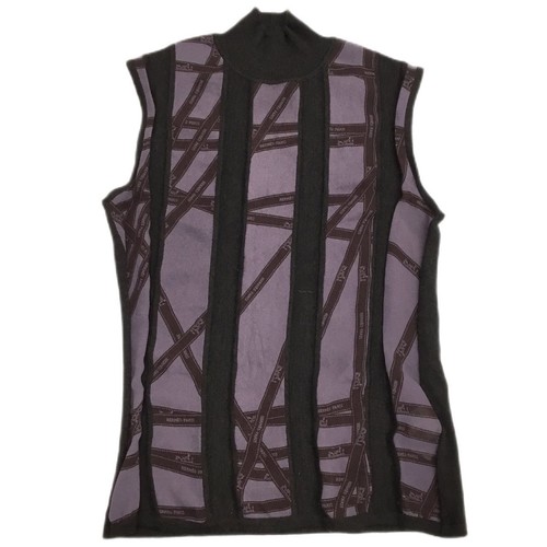 HERMÈS Top smanicato originale HERMES quasi come nuovo maglia cashmere viola x nero Italia