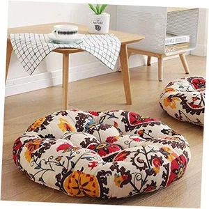 Boho Round Floor Seat Pillows Cushions 22" x Flowers Beige 1 Pack-Round 22" - Picture 1 of 7