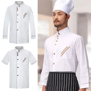 Short Long Sleeve Chef Uniform Unisex Work Uniform New Chef Clothes Hotel - Picture 1 of 22