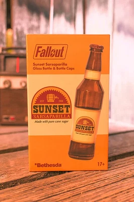 Fallout Sunset Sarsaparilla Glasflasche New Vegas mit 10 Kronkorken Nuka Cola - Bild 1 von 4