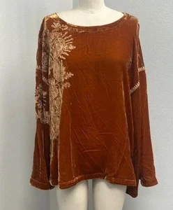 Sundance Dreams in Harvest Carmel Velvet Top Size XXL Embroidered Silk Blend - Picture 1 of 12
