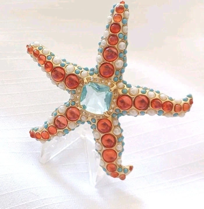 RUIZHEN Silver Crystal Starfish Brooch Pin - Nautical Beach Theme Jewelry For Women - View #10