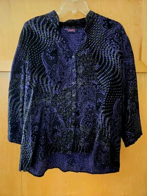 Blusa Top Para Mujer Estampado Tianello Púrpura Abotonada, 100% Bemberg, Tencel Talla M Foto 1 de 4