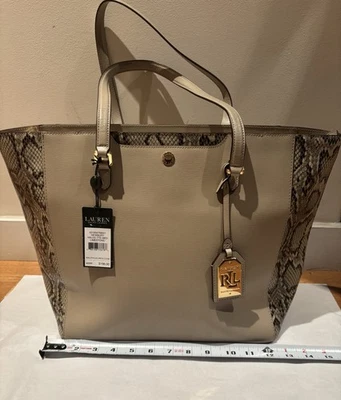 Bolso de Mano Nuevo con Etiquetas RL Cuero Newberry Halee Med Cremallera en Piedra Caliza con Pies de Metal Foto 1 de 4