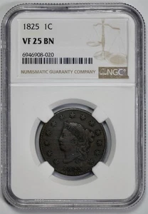 1825 Coronet Head Large Cent 1c NGC VF 25 BN Brown - Picture 1 of 4