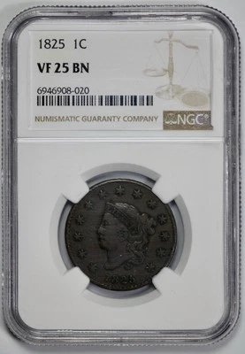 1825 Coronet Head Large Cent 1c NGC VF 25 BN Brown - Image 1 of 4