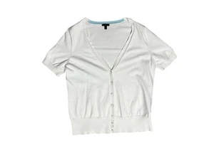 Talbots Silk Womens Large Cardigan Sweater White Short Sleeve Tight Knit - Picture 1 of 5