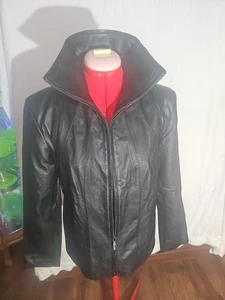 East 5th Womens Jacket Black Leather Collared Zip Up. Size Medium  NICE!! - Picture 1 of 11