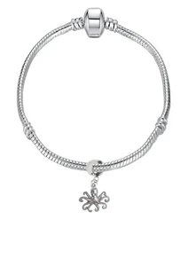 wa Octopus Pewter charm on a silver Rhodium Plated Snake Bracelet - Picture 1 of 1