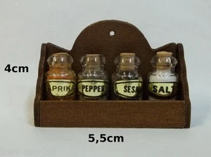 étagère épices miniature, maison de poupée, vitrine,bouteille,épice *CL6 - Foto 1 di 1