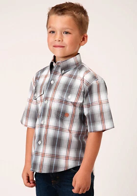Camisa Roper Niños Niños Gris 100% Algodón Ahumada Cuadros BD S/S Botón Foto 1 de 4