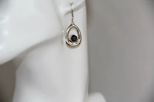 Sterling Silver Drop Shape Cutout Hematite Earrings - Picture 1 of 12