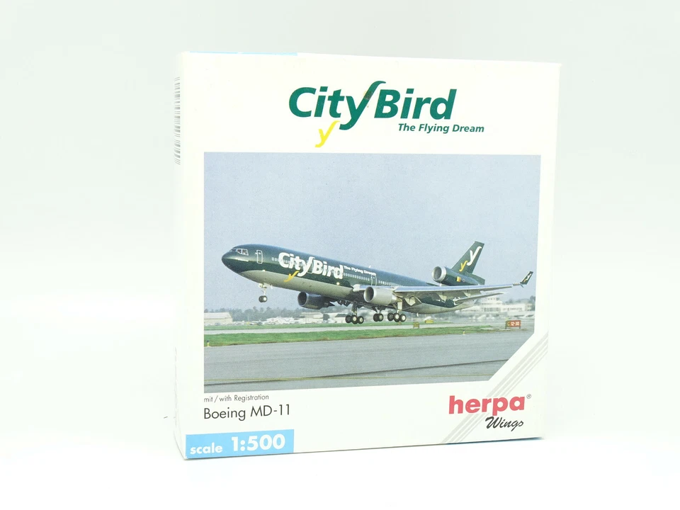 Herpa Aereo Airlines 1/500 - Boeing Mcdonnell Douglas MD-11 City Bird - Immagine 1 di 1