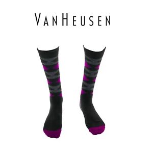Van Heusen Men's Black and Purple Size 10 - 13 Dress Socks Fashion Accessory 