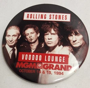 1994 Vintage Rolling Stones Pin Back Botón VOODOO LOUNGE MGM Grand Las Vegas - Imagen 1 de 2
