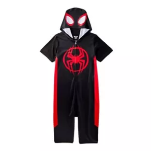 Spider-man Boy's Miles Morales Short-Sleeved Superhero Costume Pajama Sleeper - Picture 1 of 2