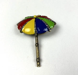 HEIDI DAUS SIGNED ENAMEL UMBRELLA BROOCH WITH RHINESTONES RARE AND FUN - Picture 1 of 7