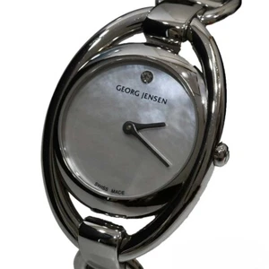 Georg Jensen # 314 Eve Quartz Diamond Shell Dial Analog Watch Bracelet Rare - Picture 1 of 24