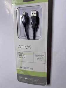 Ativa 6ft (1.8m) USB 2.0 Cable A Male Mini USB B (4-pin mini) Brand New - Picture 1 of 2