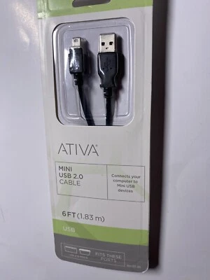 Ativa 6ft (1.8m) USB 2.0 Cable A Male Mini USB B (4-pin mini) Brand New - Image 1 of 2