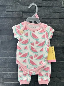 NWT Monica + Andy Girls Pink White 2 Piece Short Sleeve Pant Set 0-3 Months - Picture 1 of 4