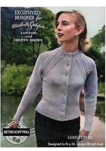 1950's Fancy Raglan Cardigan Knitting Pattern in three sizes - Picture 1 of 2