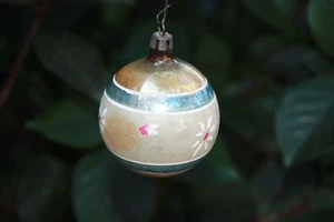 Polonia 2" sfera ornamento vetro mercurio fiori tondi dipinta a mano - Foto 1 di 8